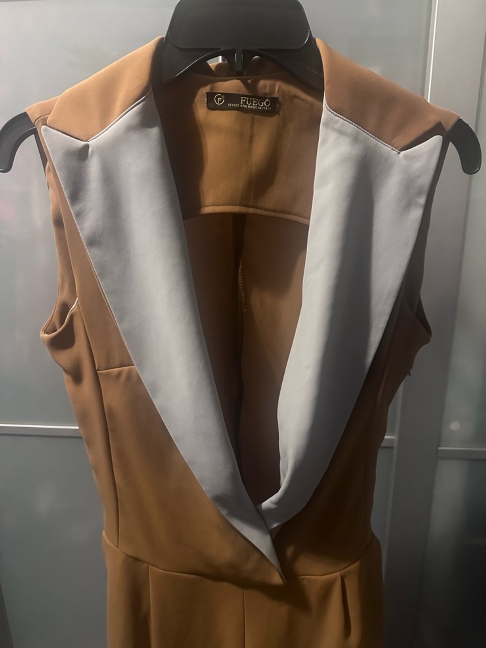 Sleeveless V-Neck Wide-Leg Jumpsuit in Camel Brown